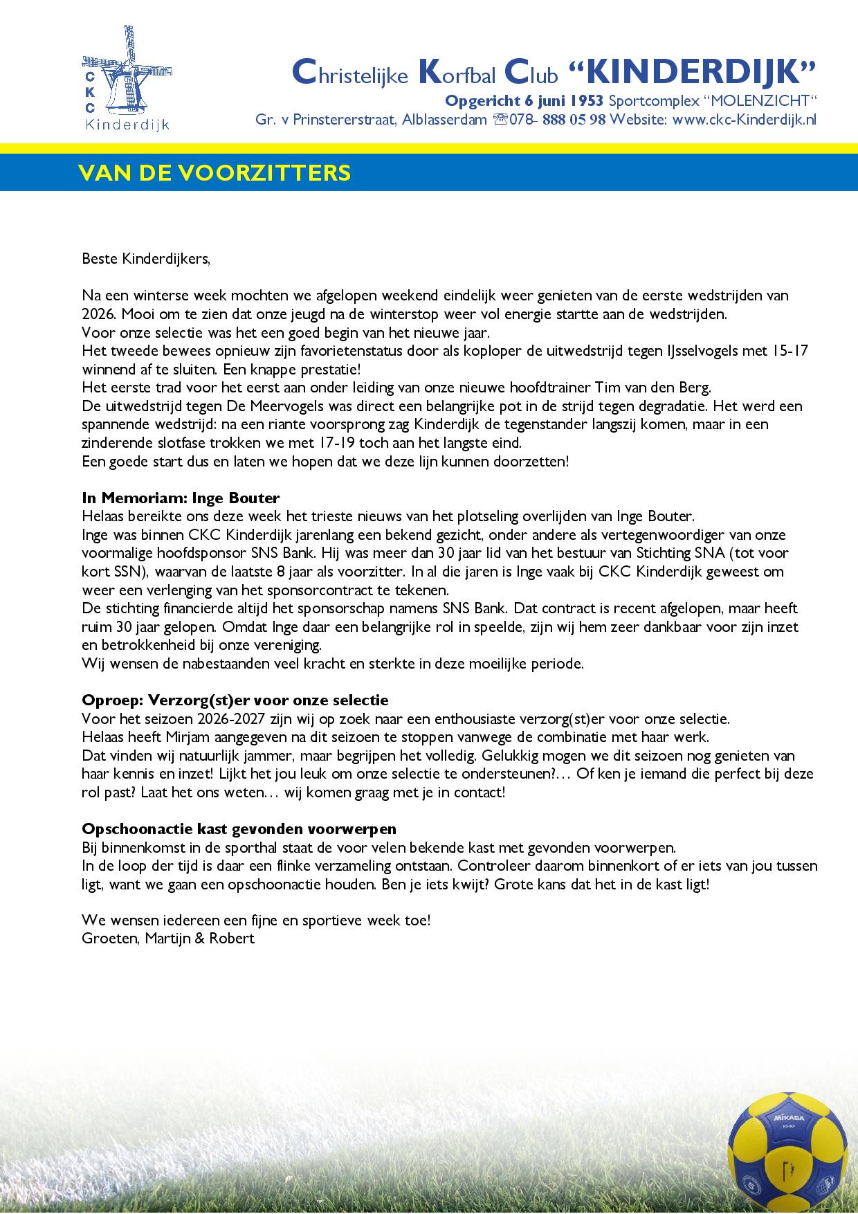 Weekbrief 12  januari 2026